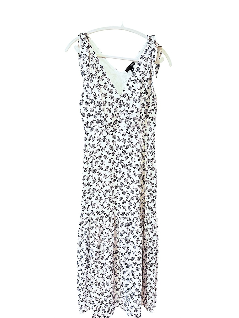 AQUA NWT Bloomingdale’s Floral Tie Strap Midi Dress Ditsy Print V Neck Sz  S